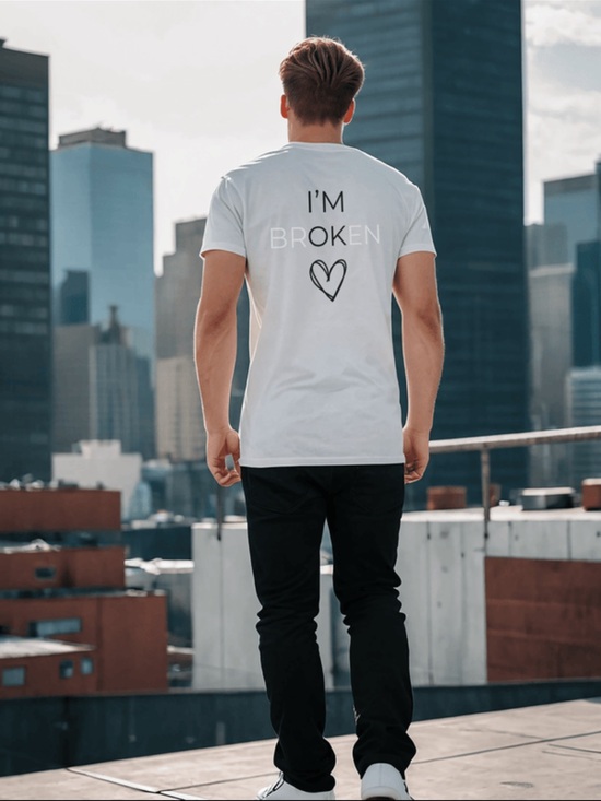 Evolve Supply Co Other - Men's White Graphic T-Shirt - 'I'm Broken' Heart Print